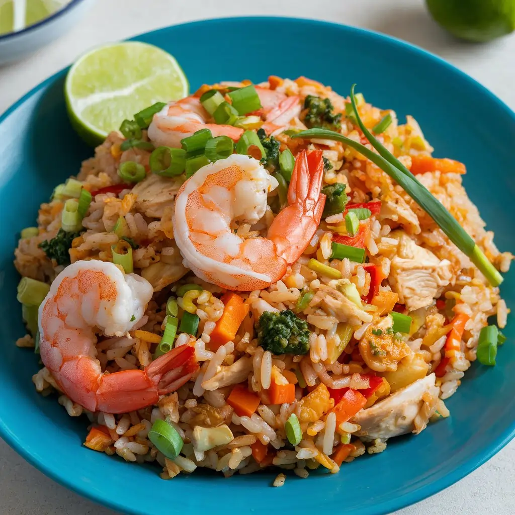 The Ultimate Fried Rice with Egg, Chicken, and Shrimp Recipe 🍚🐔🍤