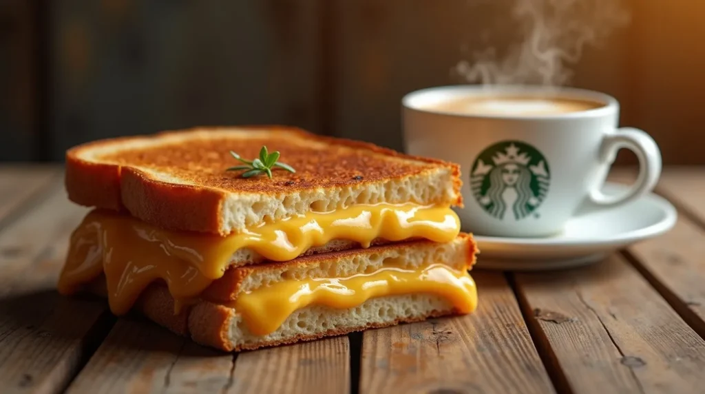 Ingredients of Starbucks grilled cheese sandwich displayed on a wooden table