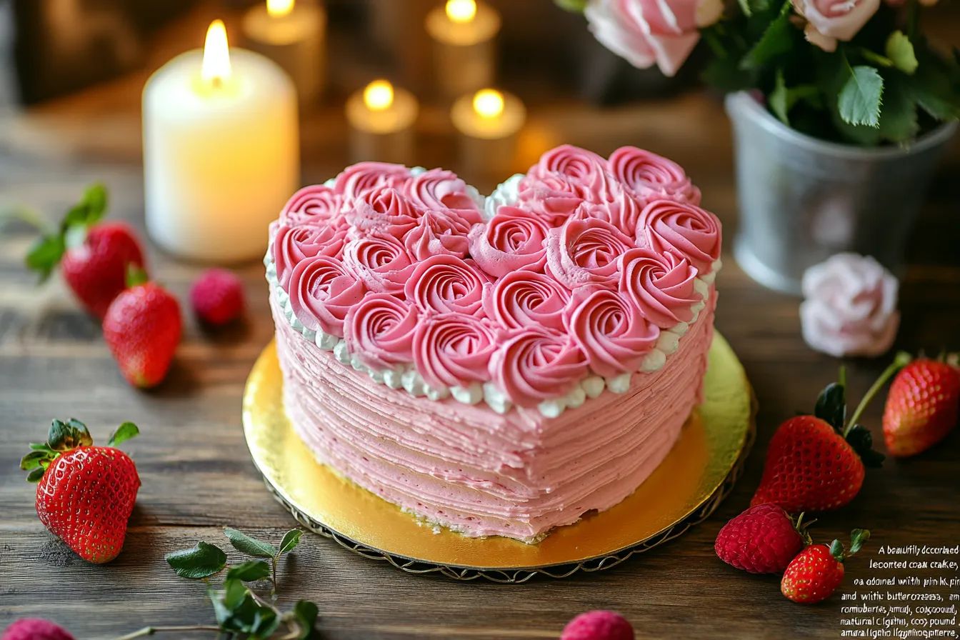 Beautifully decorated heart-shaped cake for a celebration