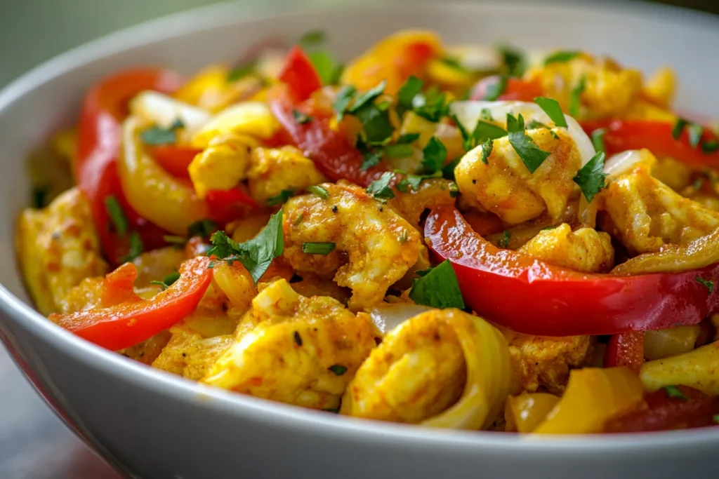 Close-up of ackee and saltfish dish