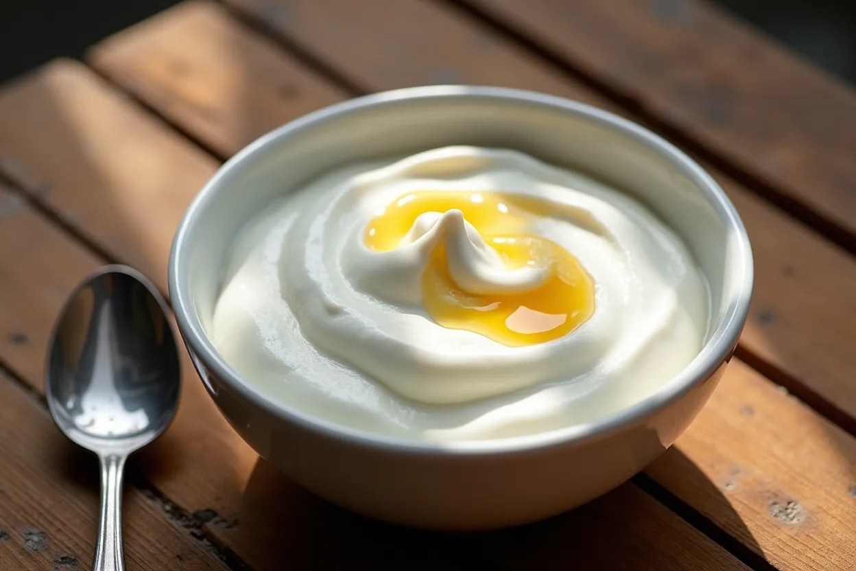 Bowl of almond milk yogurt with a spoon.