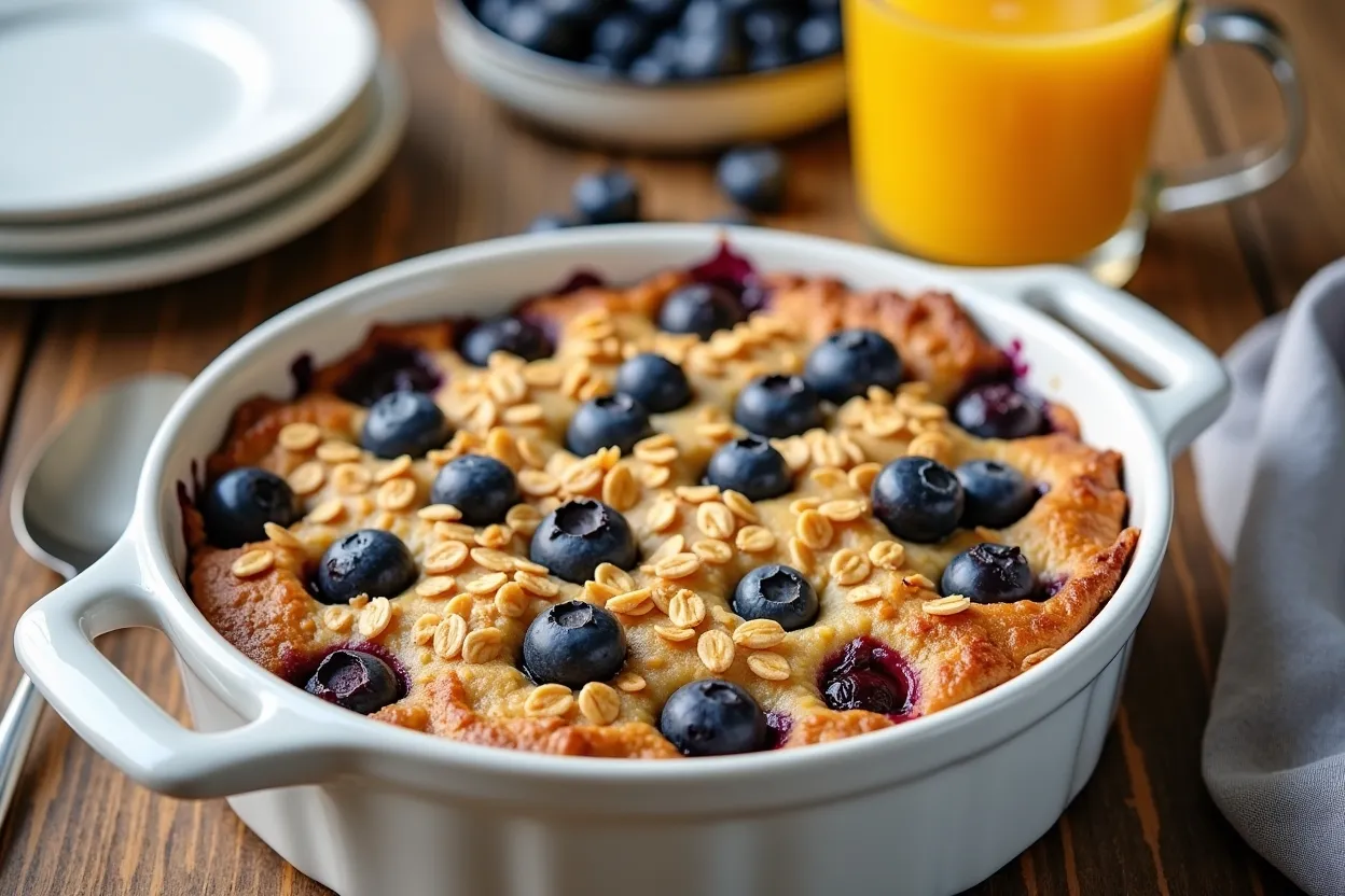 Freshly baked blueberry cottage cheese breakfast dish