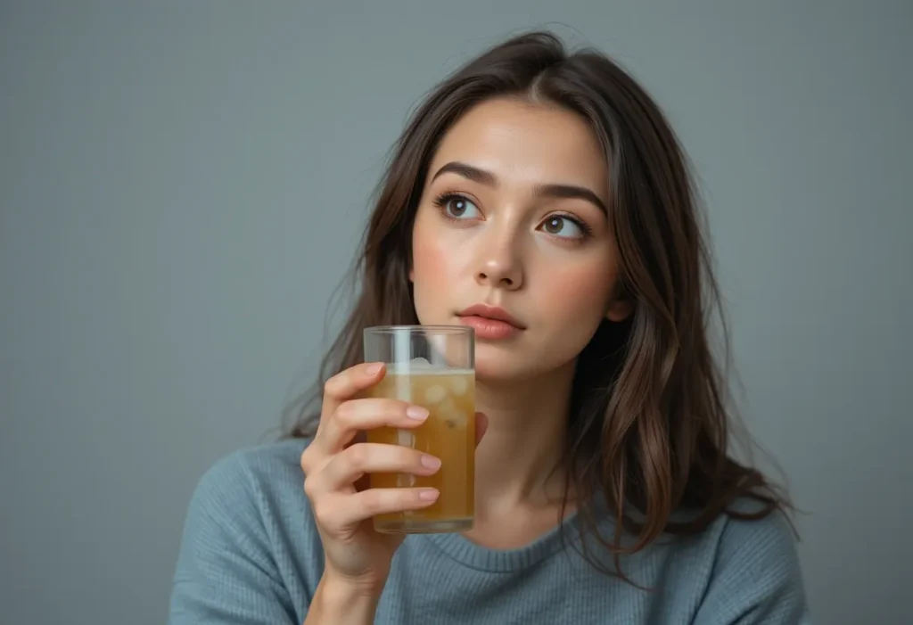 Person pondering over a glass of natural mounjaro drink