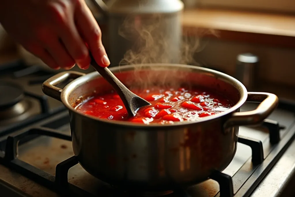 Jam simmering in a pot