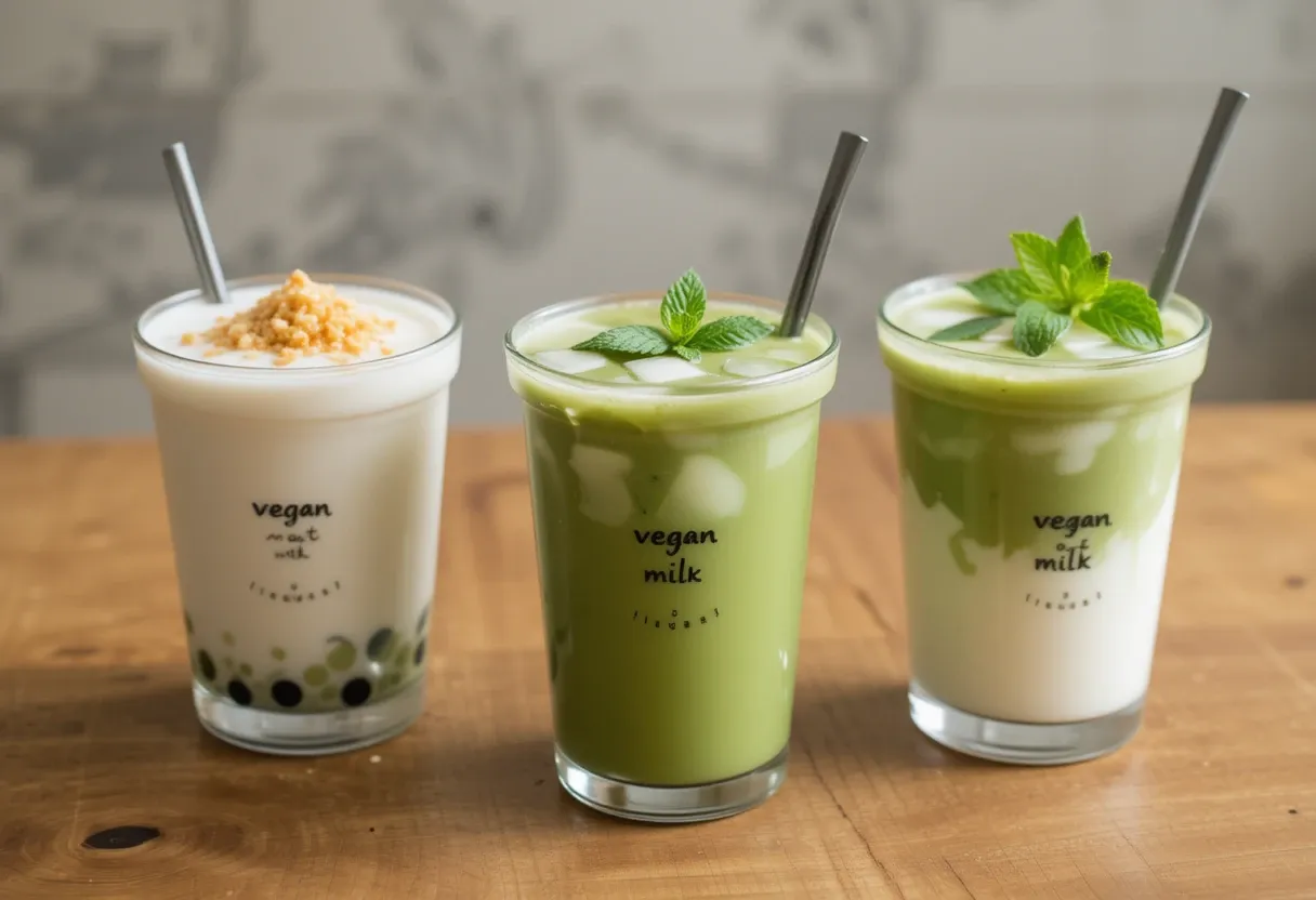 Matcha latte variations: coconut and mint