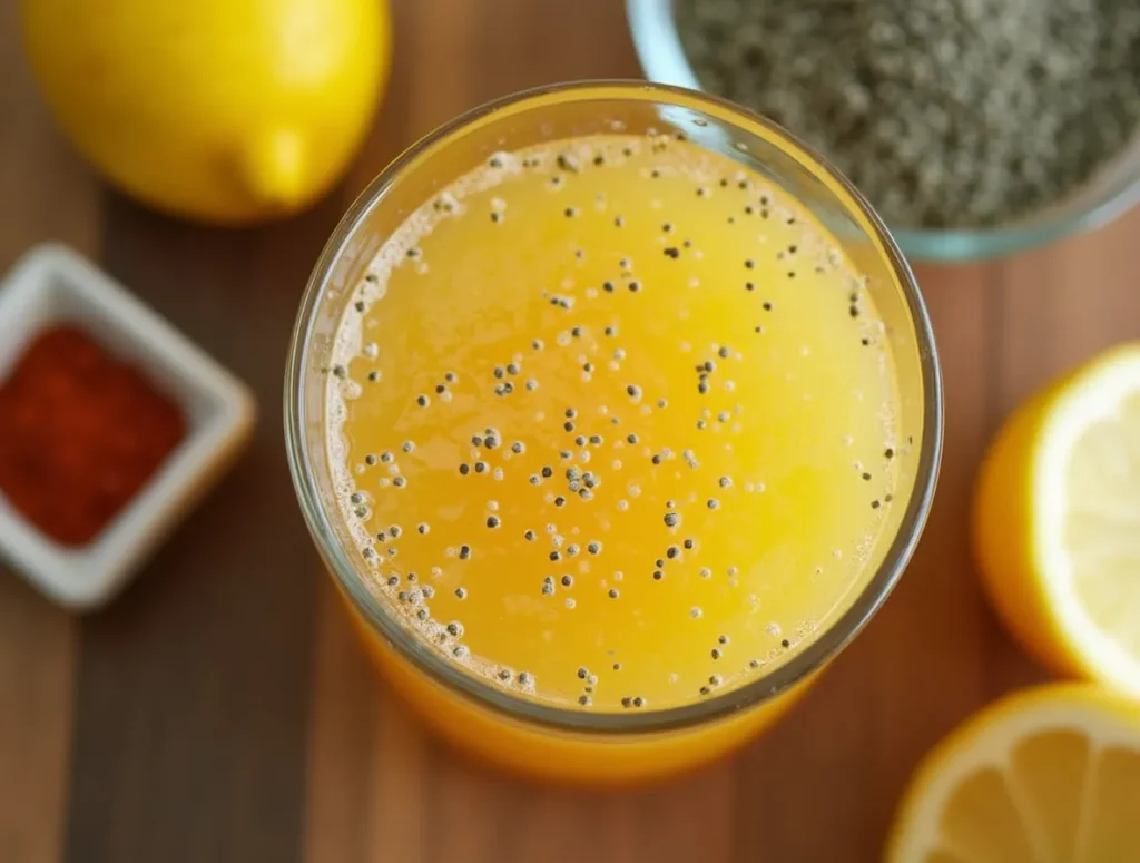 Natural Mounjaro drink in a glass with lemon and cayenne