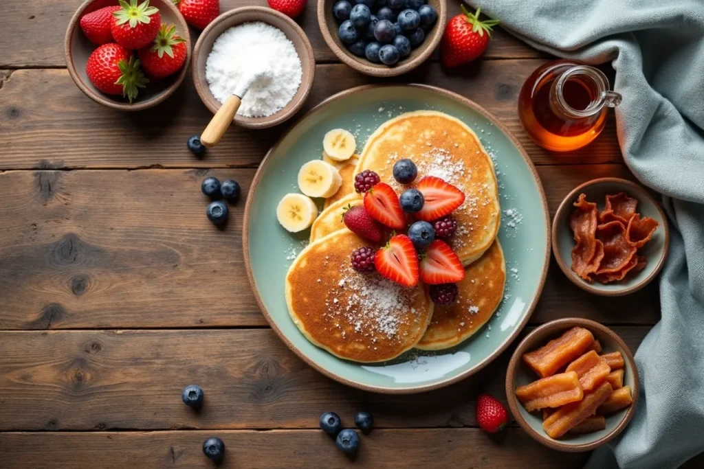 Variety of pancake toppings on a table