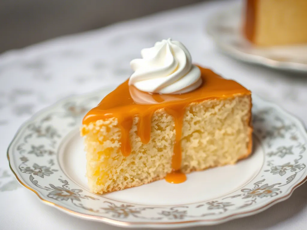 Golden dream cake slice on a plate