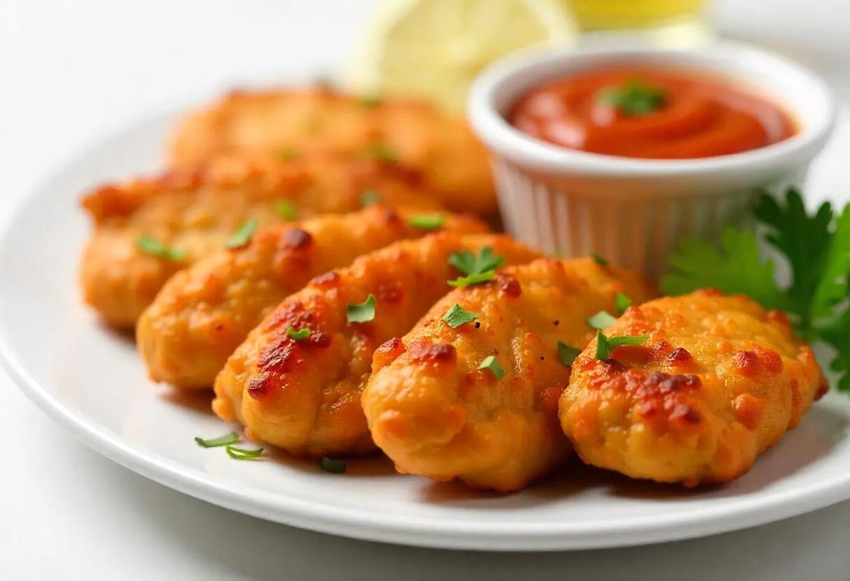 Plate of homemade grilled chicken nuggets