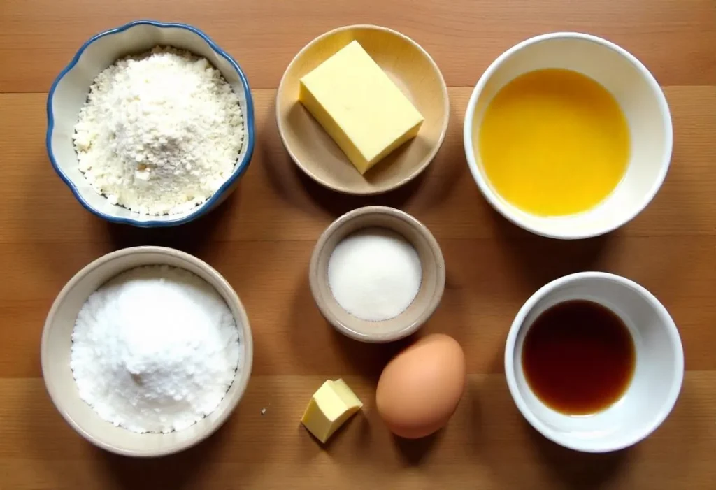 Ingredients for Salpores de Arroz laid out on a kitchen counter