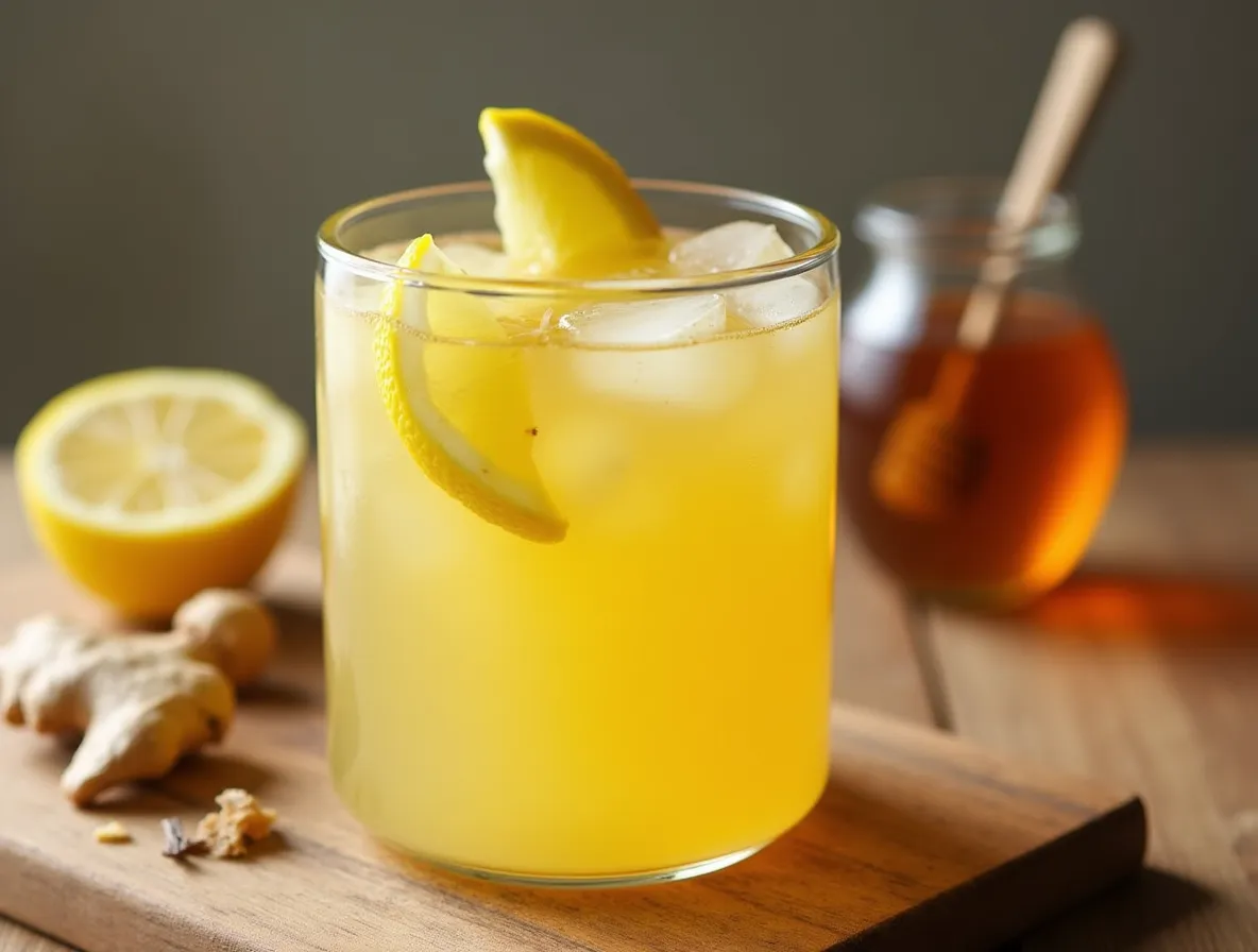 Glass of natural mounjaro detox drink with lemon and ginger