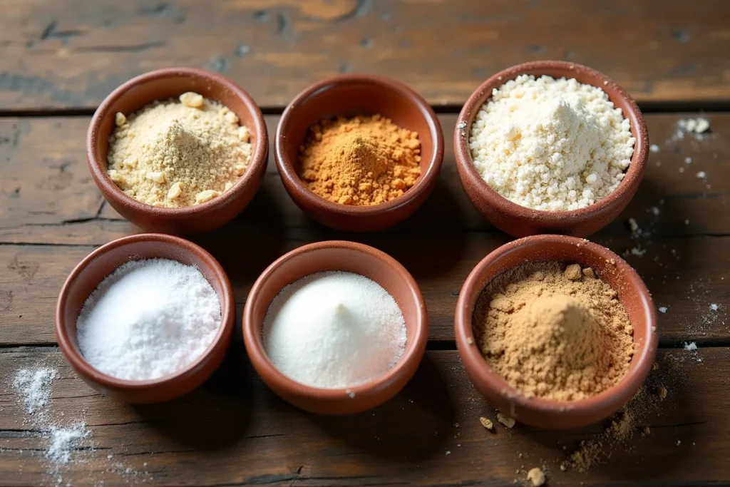 Various plant-based thickeners in bowls.