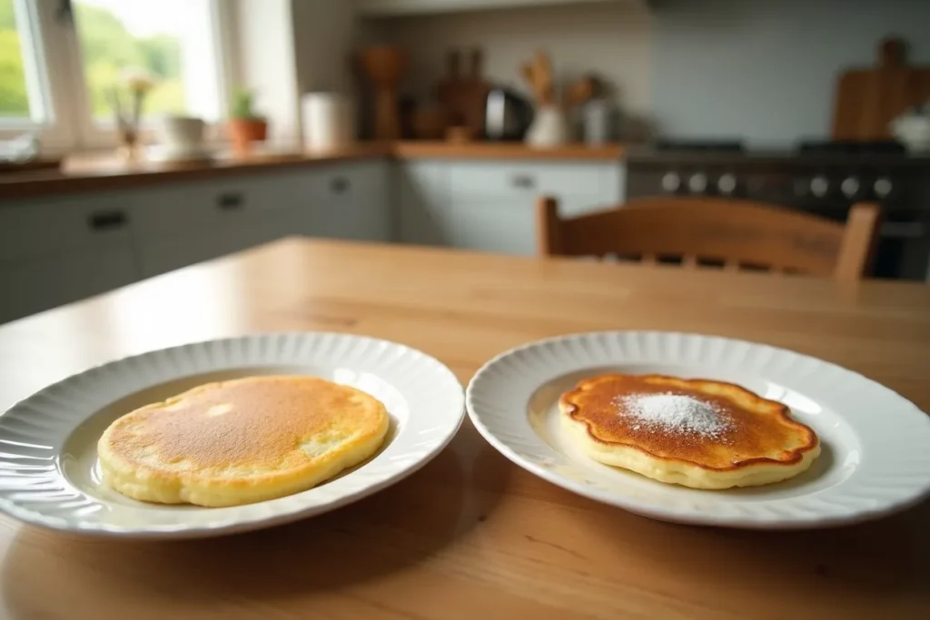 Flat vs. puffy pancake side by side