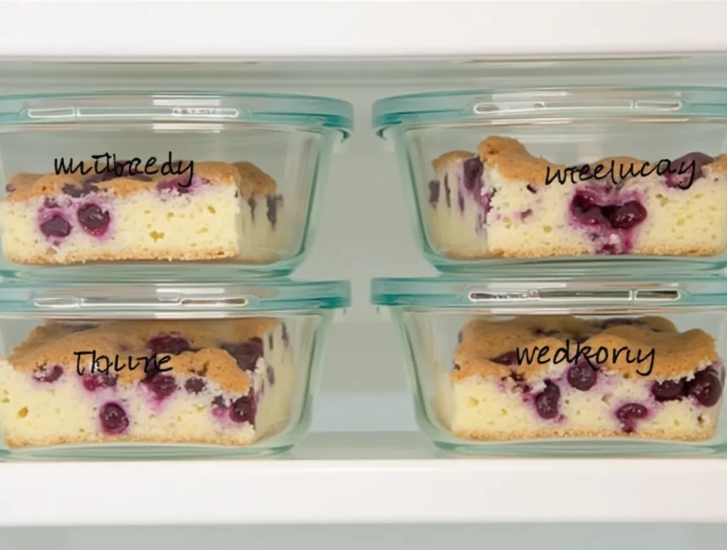 Meal-prepped blueberry breakfast bake in containers