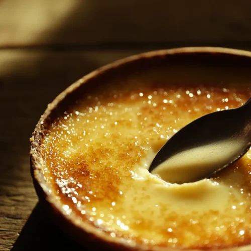 Cracking the caramelized top of a creme brulee with a spoon