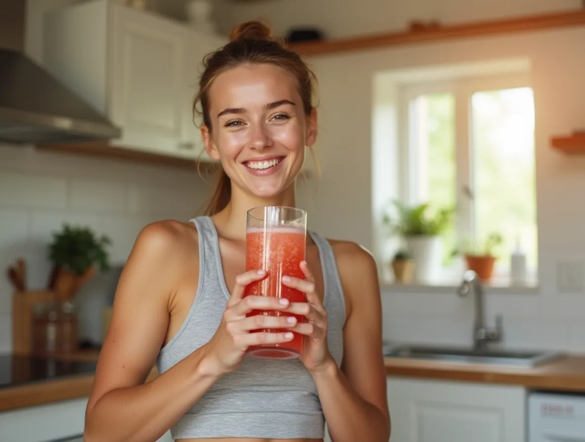 Slim woman drinking saltwater detox drink