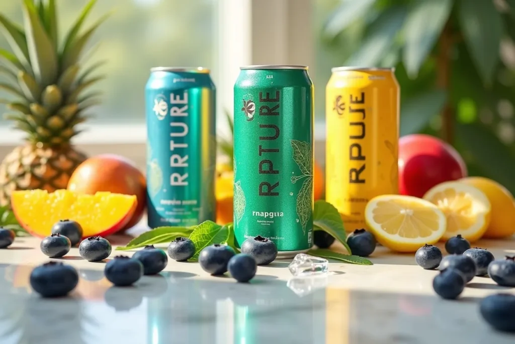 Rapture Kratom Drink in chilled cans with fruit and ice