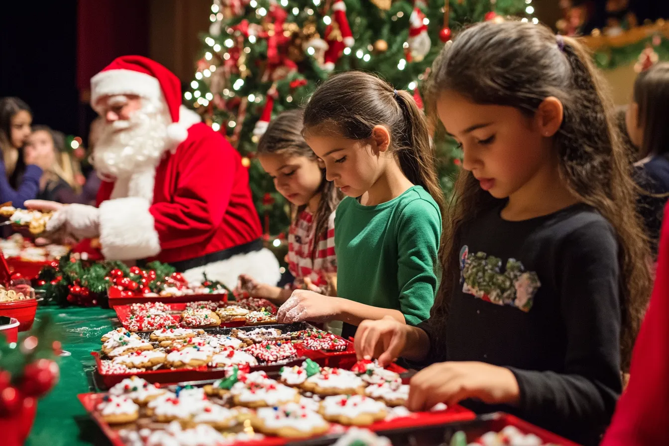 Santa reading a Christmas story to children gathered around