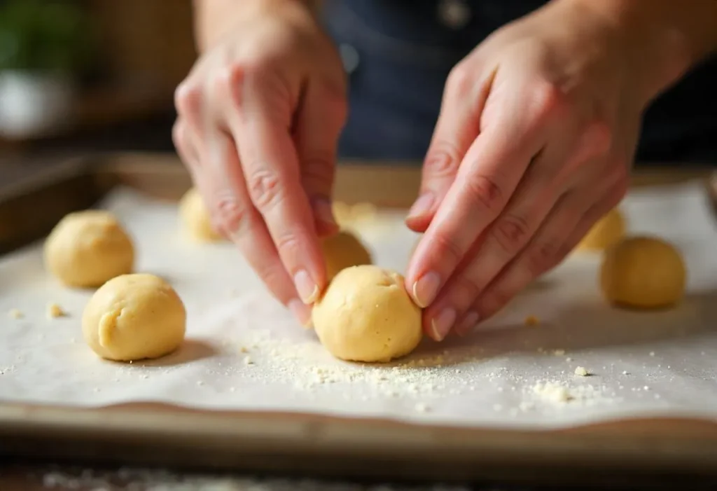 Person shaping Salpores cookie dough balls
