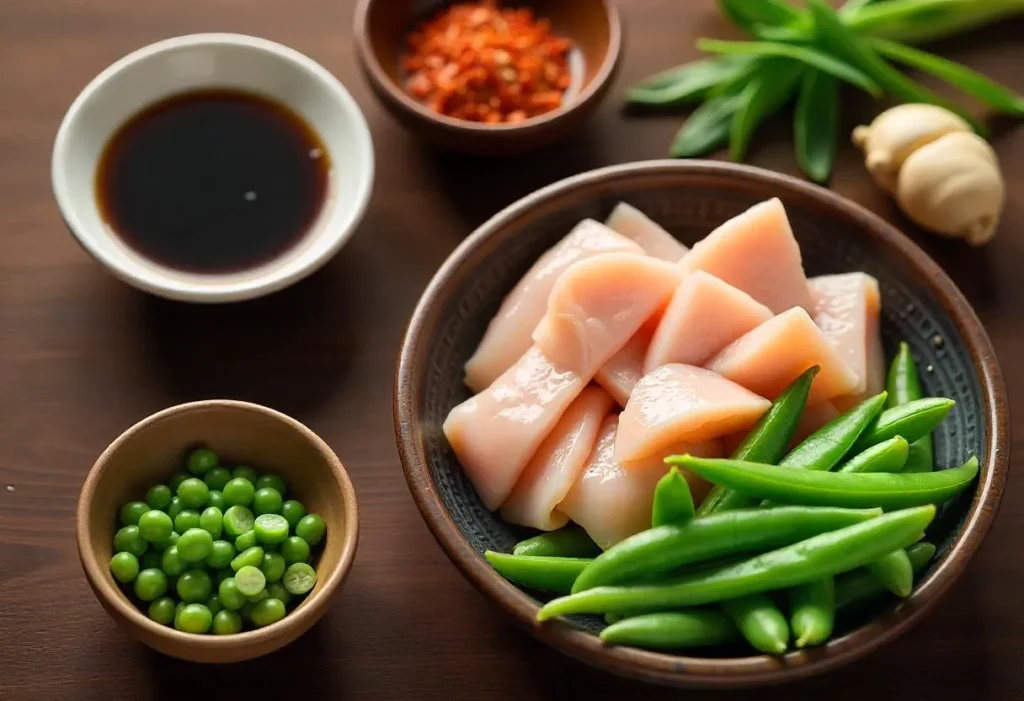 Variety of spices and sauces for chicken stir-fry