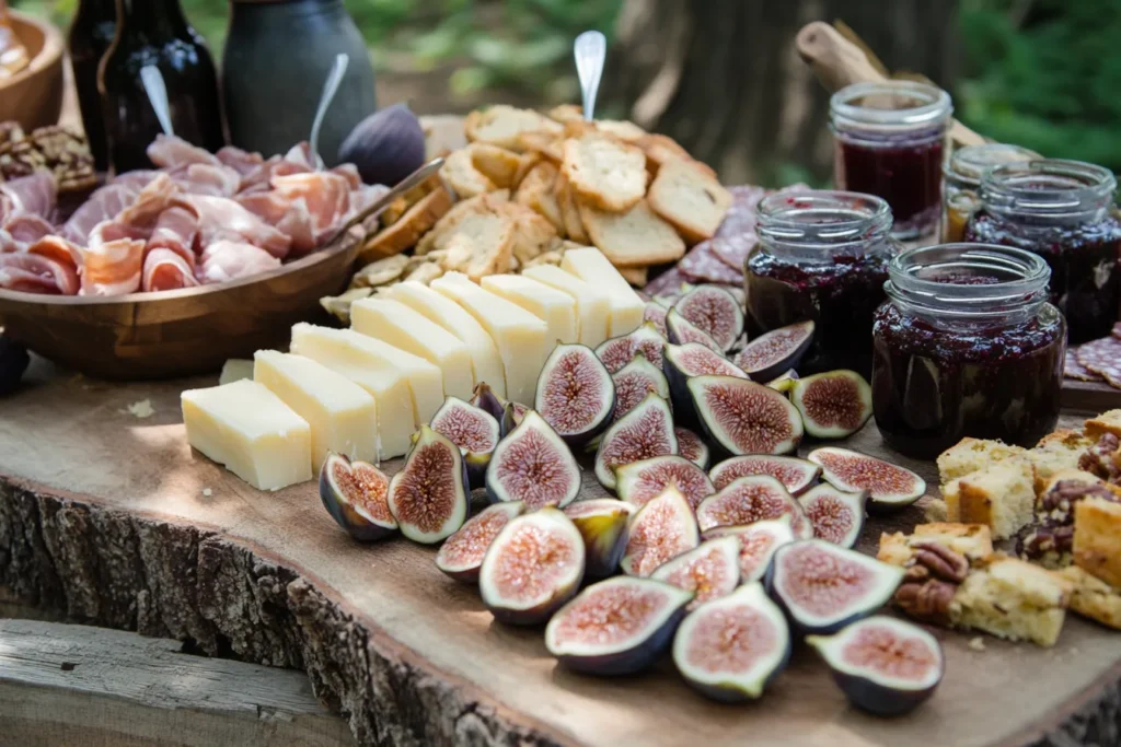 A Southern-style charcuterie board featuring Griffin Cheese, meats, fruits, and bread