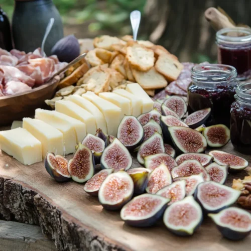 A Southern-style charcuterie board featuring Griffin Cheese, meats, fruits, and bread