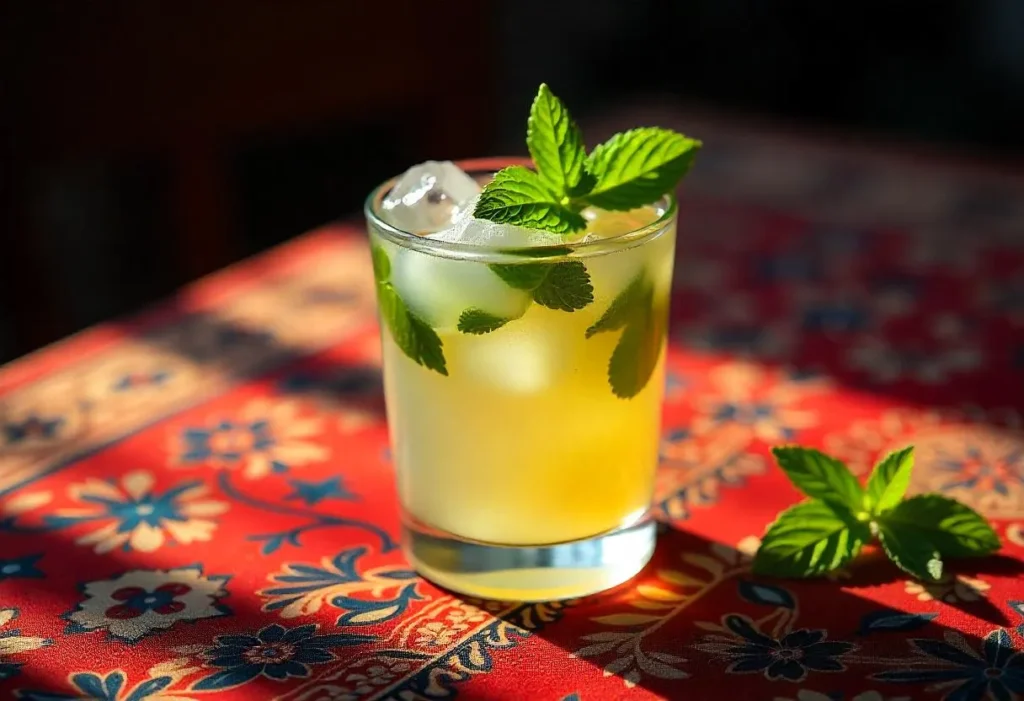 Iranian Doogh served with mint leaves