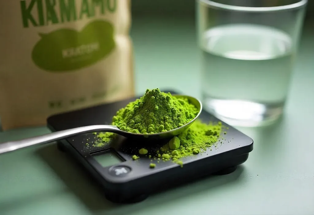 Measurement of kratom powder on digital scale
