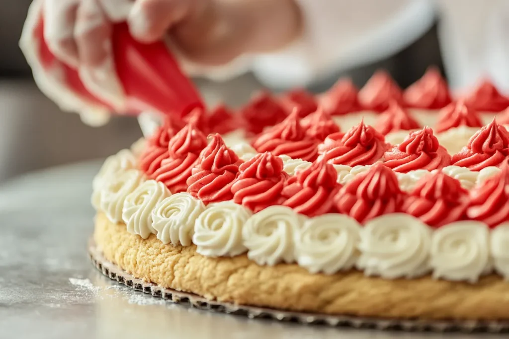 Decorating cookie cake with icing