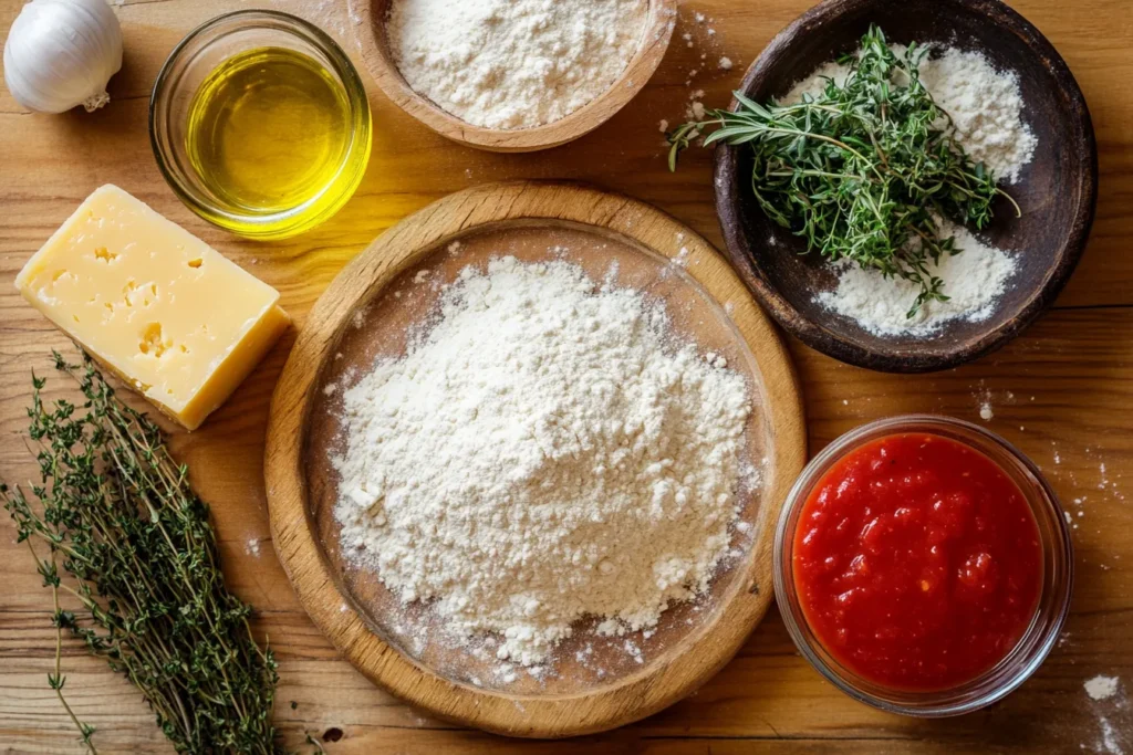 Fresh ingredients for Brazilian pizza dough and sauce