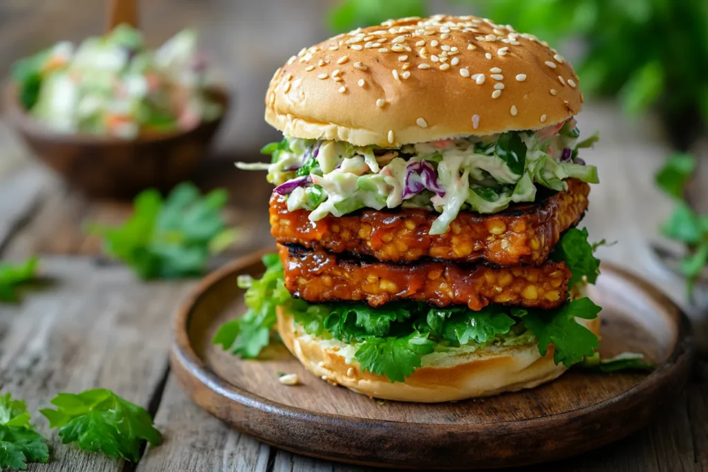 BBQ Tempeh sandwich with slaw