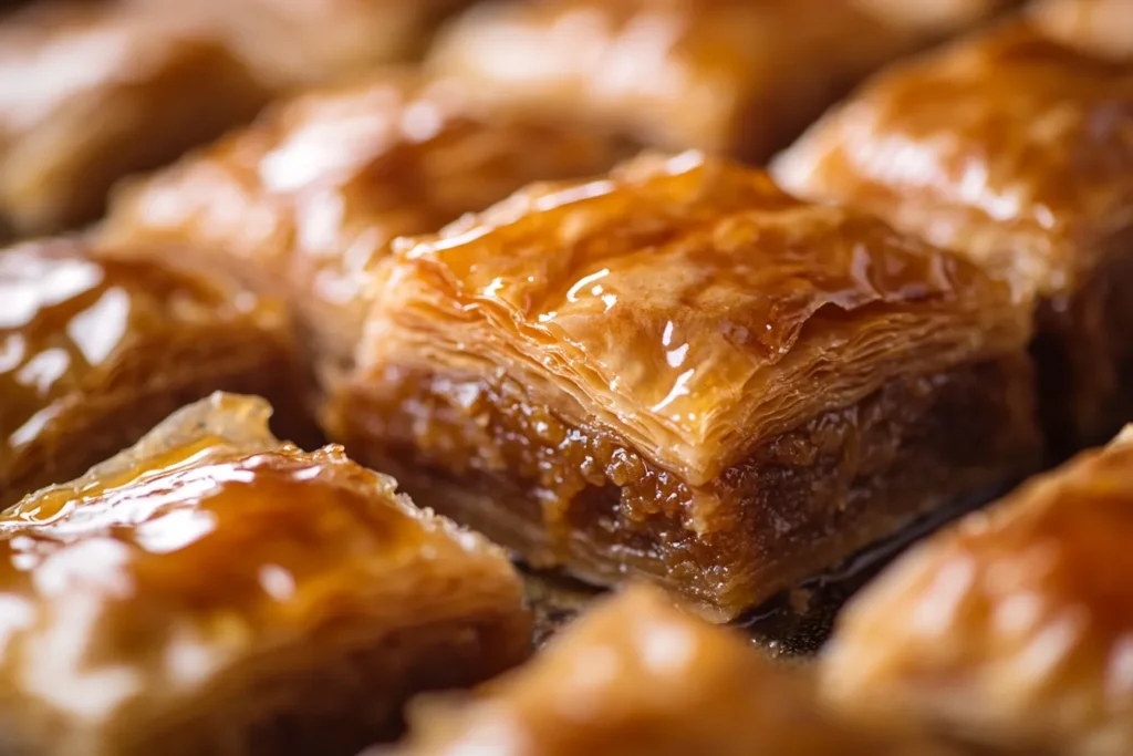 Perfectly layered and baked golden crispy baklava