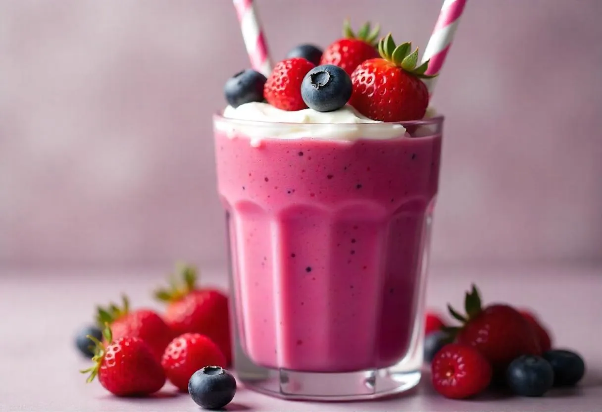 Berry cottage cheese smoothie in a glass