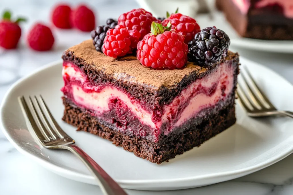Berry-topped brownie refrigerator cake variation