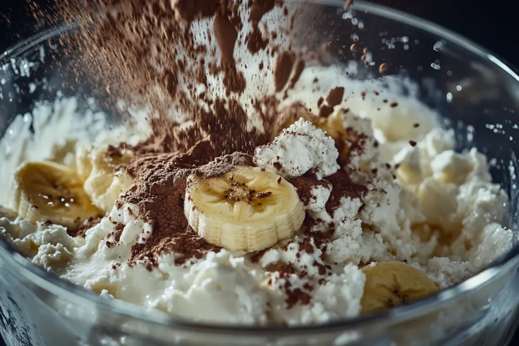 Blending cottage cheese pudding in a blender