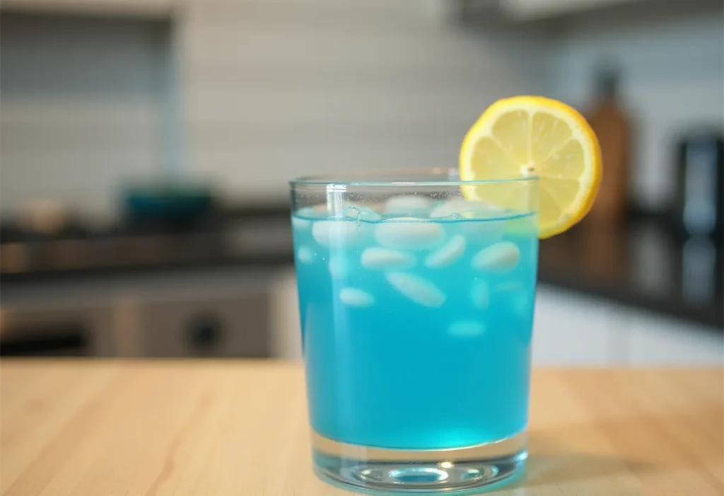 Glass of blue salt water with lemon