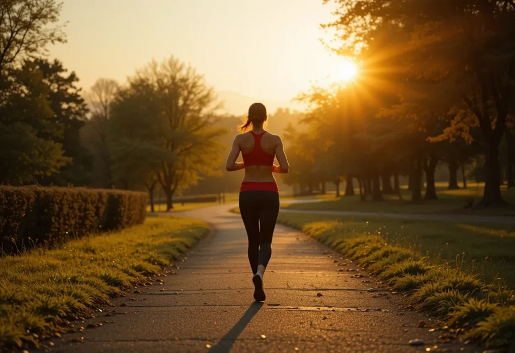 Person jogging in morning light with energy and vitality