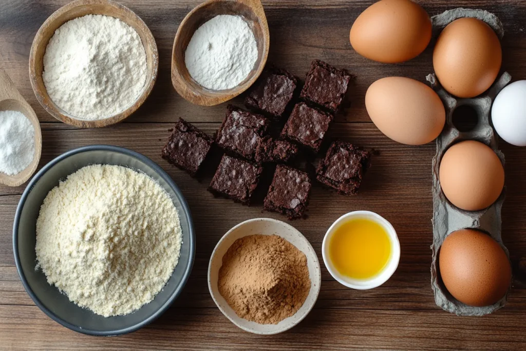 Ingredients for avocado oil brownies laid out on a countertop