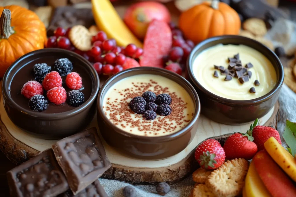 Cheesecake fondue with berry and chocolate swirls