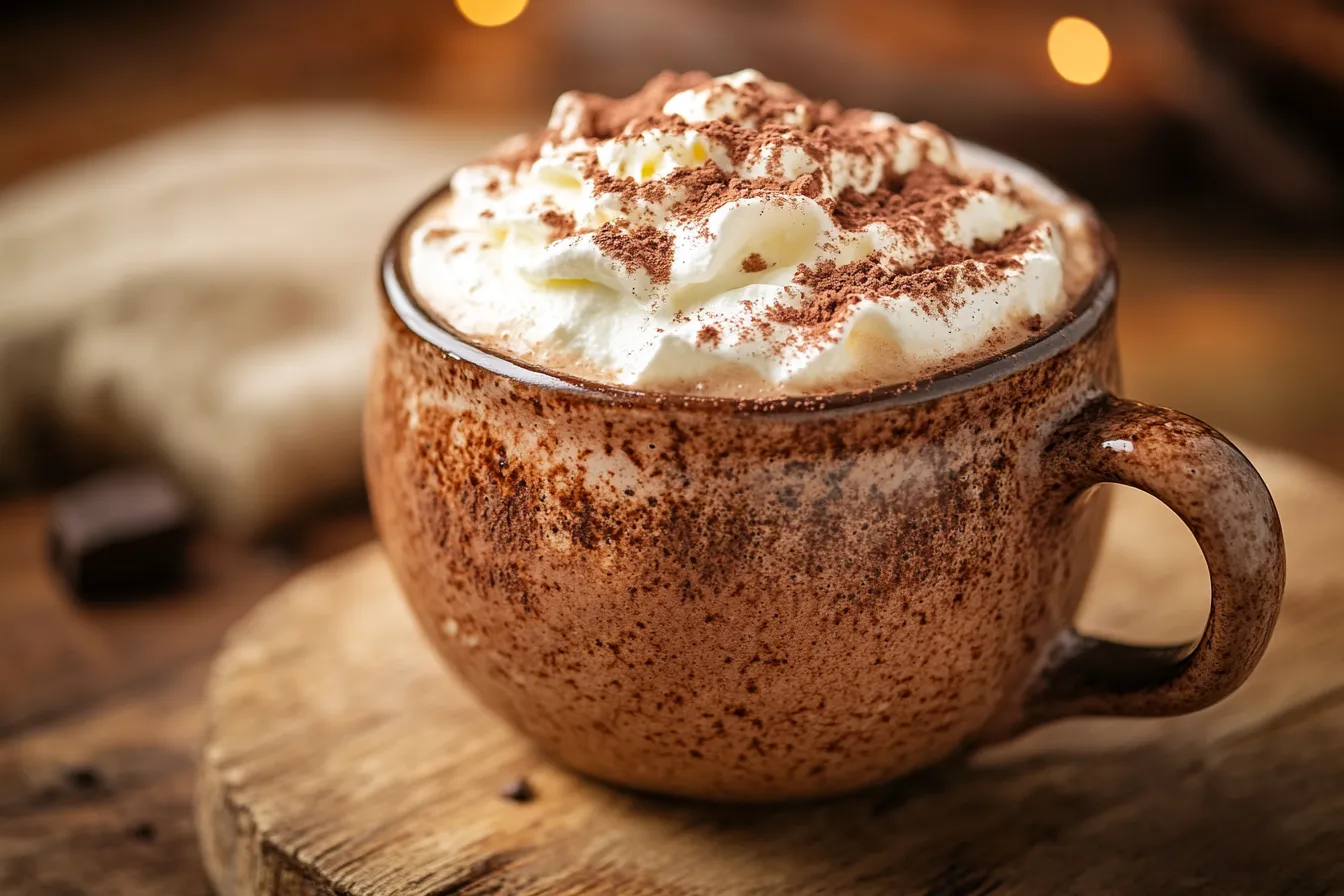 Rich creamy chocolatada drink in a rustic mug