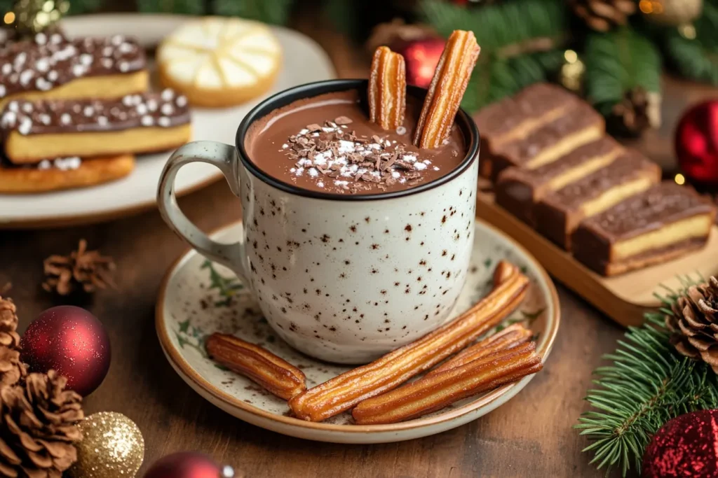Chocolatada with churros and pastries