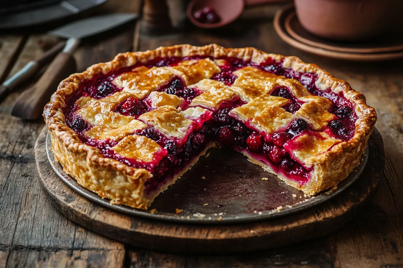 Classic goumi berry pie on a wooden table