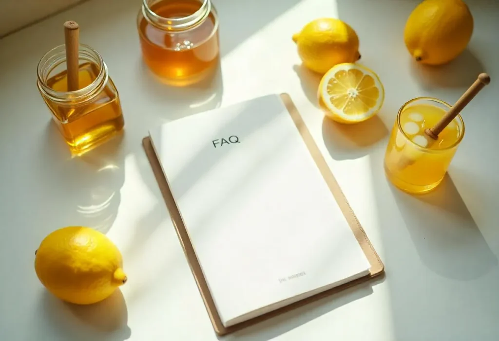 Notepad with FAQs and a healthy drink beside it