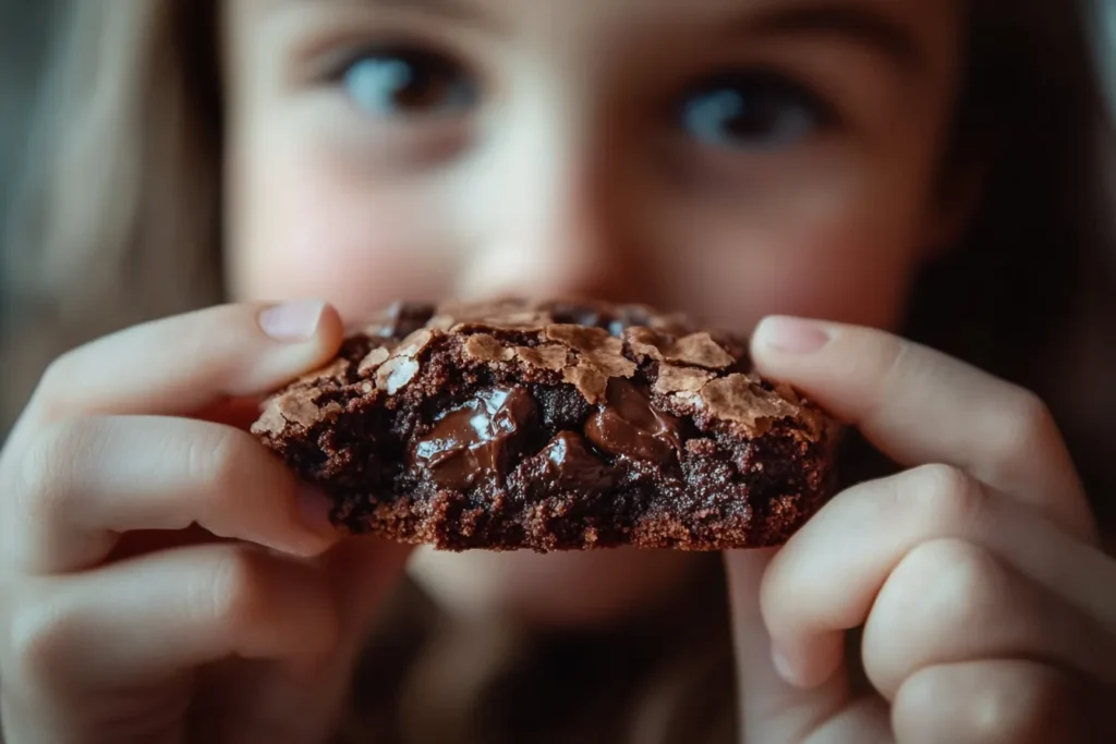 someone taste-testing turtle brownie cookie