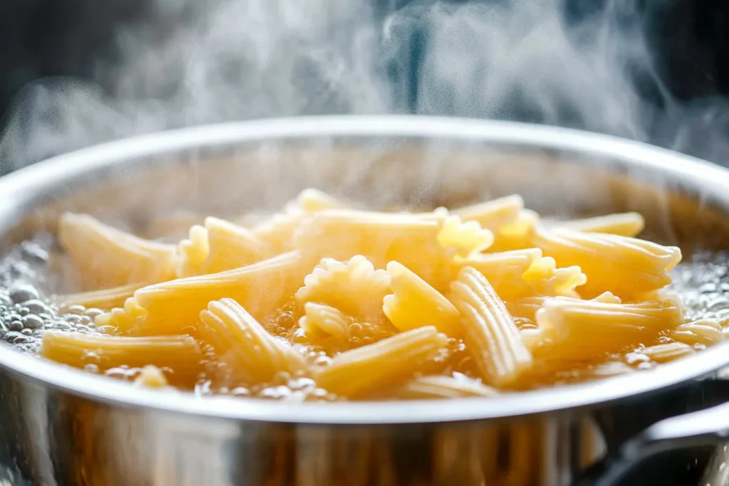 Garganelli cooking in boiling water