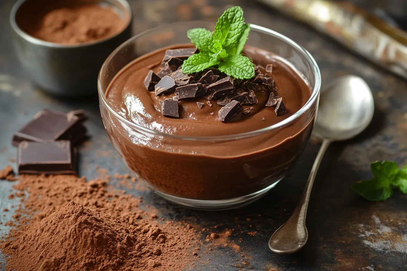 cottage cheese with dark chocolate in a dessert bowl