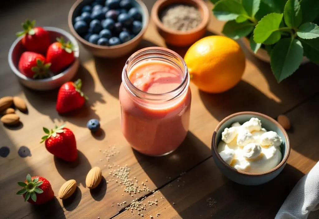 Variety of smoothie ingredients on a table