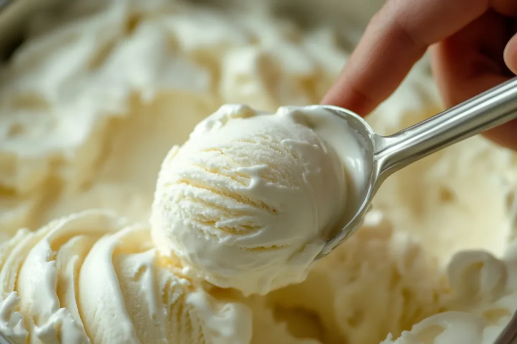 Scooping dairy free vanilla ice cream