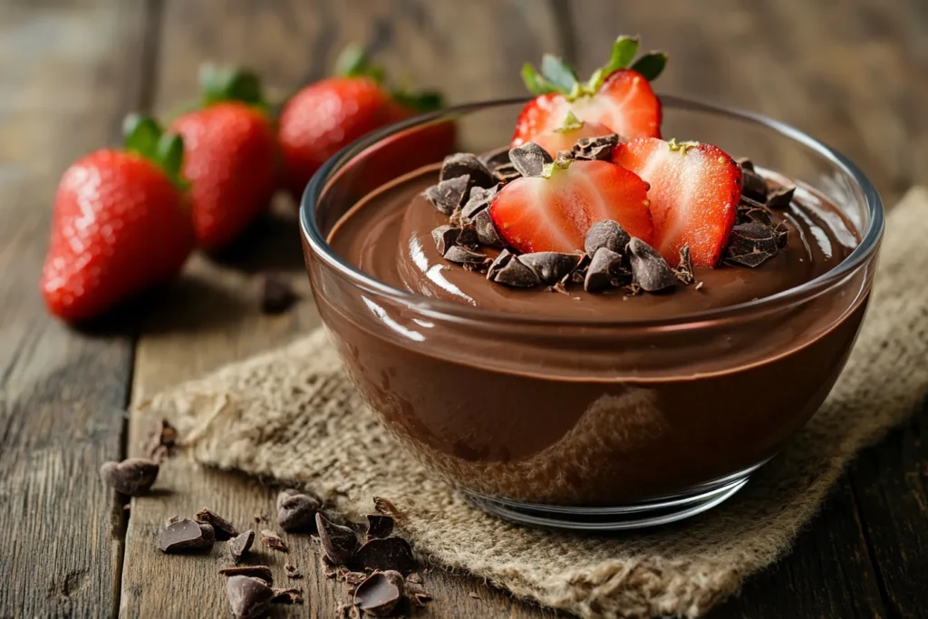 A bowl of cottage cheese chocolate pudding topped with berries