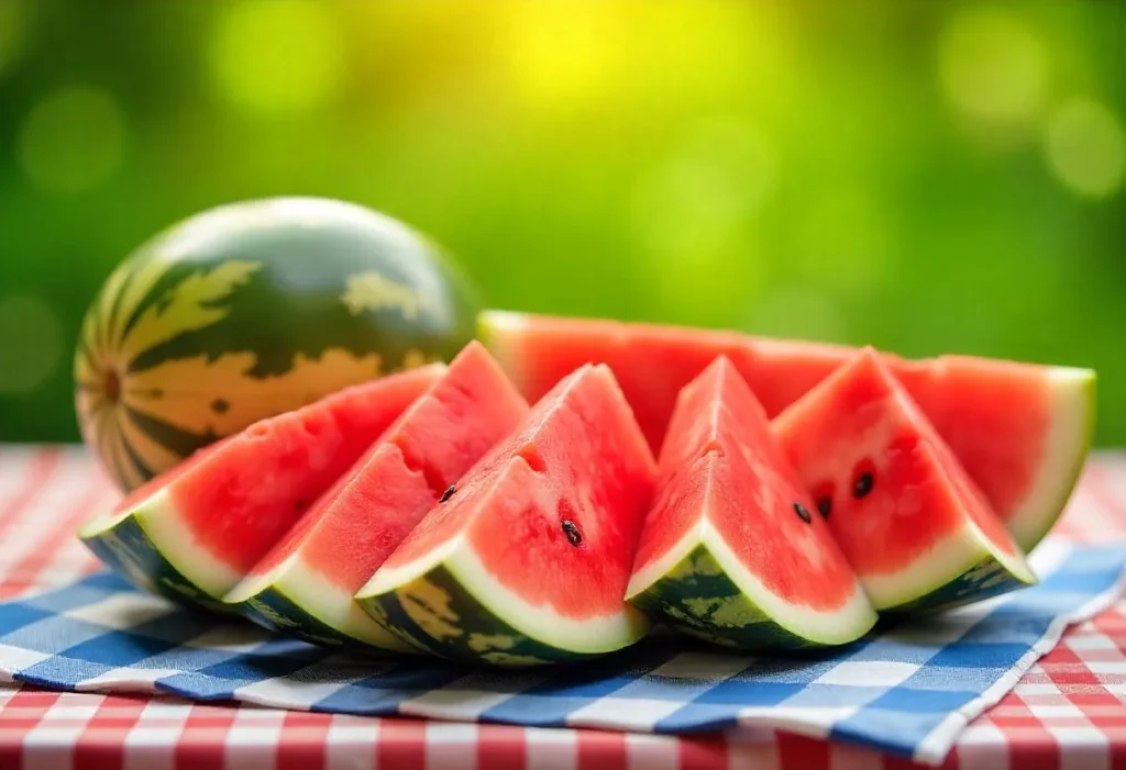 Fresh watermelon slices on a summer table